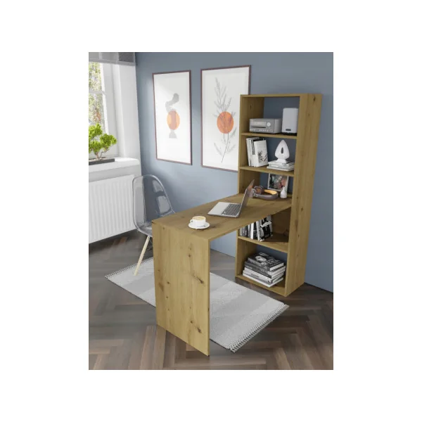 Bureau Chêne avec 5 Niveaux Etagères Poste de Travail Informatique Bureau avec Rangement