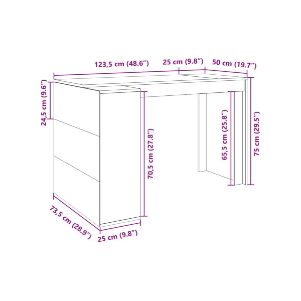 Bureau Chêne avec Rangement Réversible 123 cm