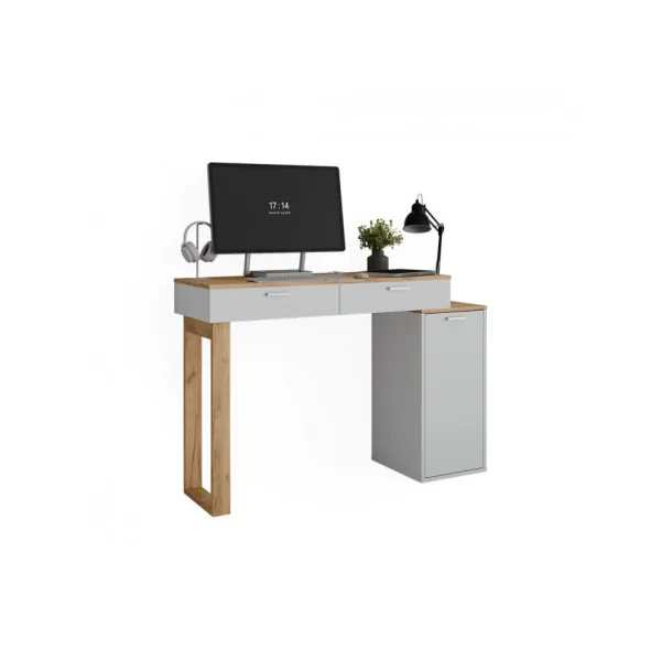 Bureau Chêne et Blanc Moderne 2 Tiroirs 1 Placard Bureau de Travail