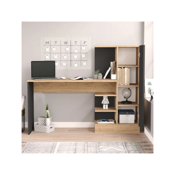Bureau Chêne et Gris avec Armoire Bureau de Travail Moderne avec Rangement