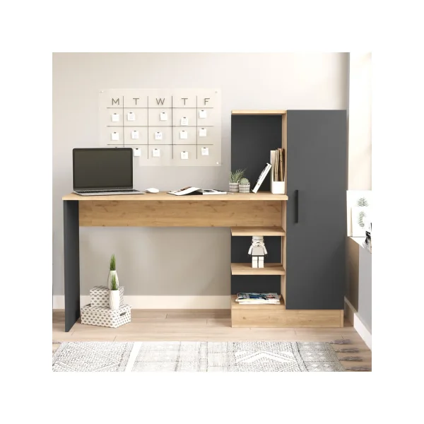 Bureau Chêne et Gris avec Armoire Bureau de Travail Moderne avec Rangement