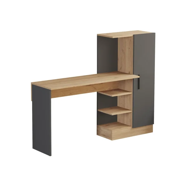 Bureau Chêne et Gris avec Armoire Bureau de Travail Moderne avec Rangement