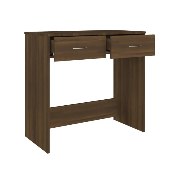 Bureau Chêne Marron Table de Travail 2 Tiroirs Console d'Entrée Moderne
