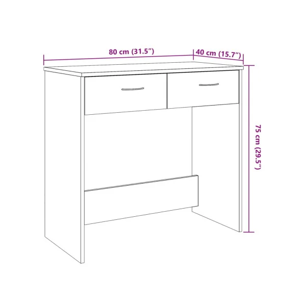 Bureau Chêne Marron Table de Travail 2 Tiroirs Console d'Entrée Moderne