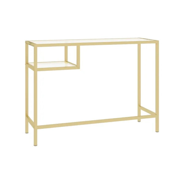 Bureau de Travail Doré et Verre Trempé Bureau d'Ordinateur en Acier