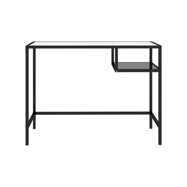 Bureau de Travail Noir et Verre Trempé Bureau d'Ordinateur en Acier