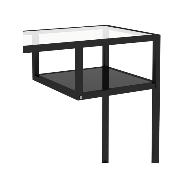 Bureau de Travail Noir et Verre Trempé Bureau d'Ordinateur en Acier