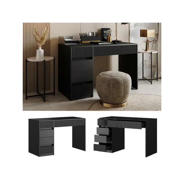 Bureau Design Noir Graphique 5 Tiroirs Bureau Moderne Noir 120 cm