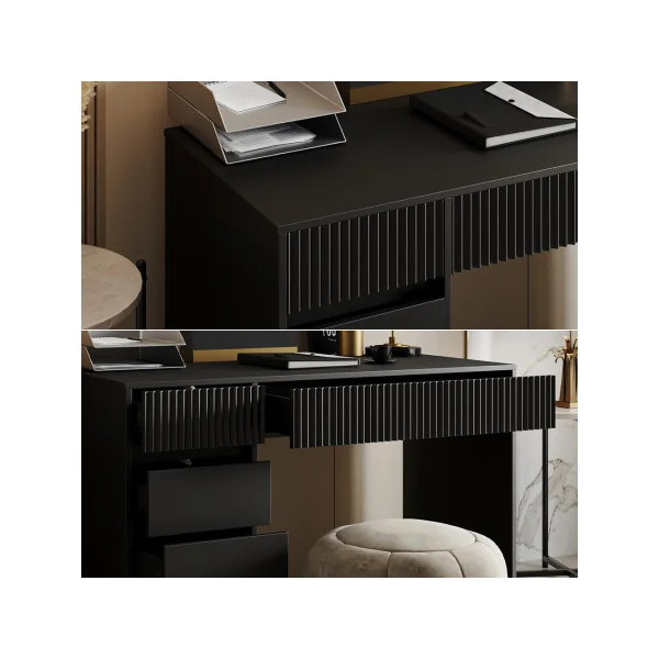 Bureau Design Noir Graphique 5 Tiroirs Bureau Moderne Noir 120 cm