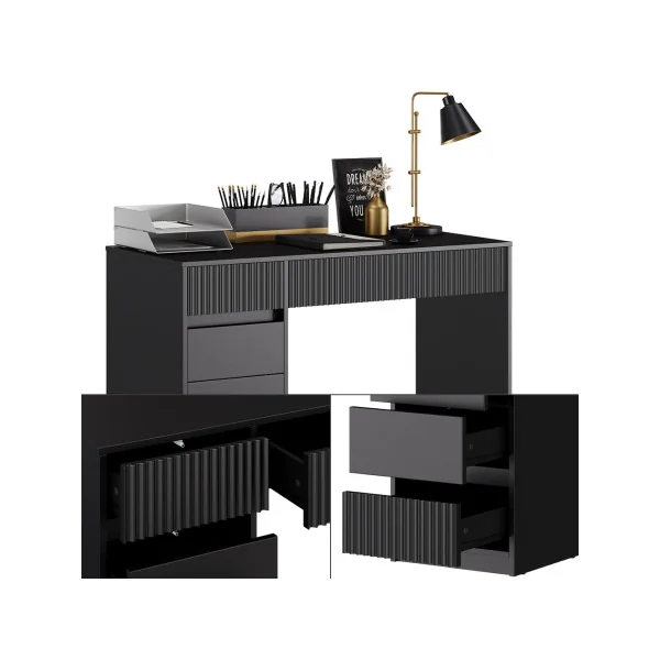 Bureau Design Noir Graphique 5 Tiroirs Bureau Moderne Noir 120 cm