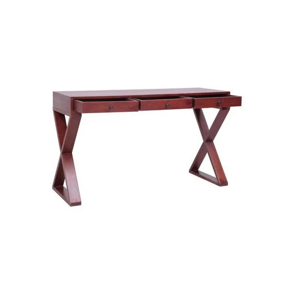 Bureau d'Ordinateur 115 cm Bordeaux Bois d'Acajou Massif Bureau de Travail 3 Tiroirs