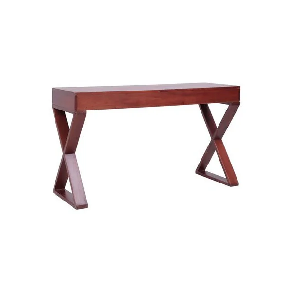 Bureau d'Ordinateur 115 cm Bordeaux Bois d'Acajou Massif Bureau de Travail 3 Tiroirs