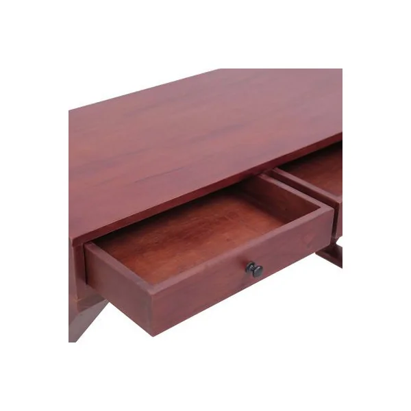 Bureau d'Ordinateur 132 cm Bordeaux Bois d'Acajou Massif Bureau de Travail 3 Tiroirs