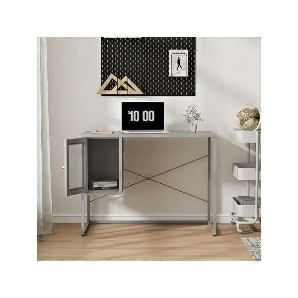 Bureau en Acier Gris Industriel 1 Placard Table de Travail Moderne
