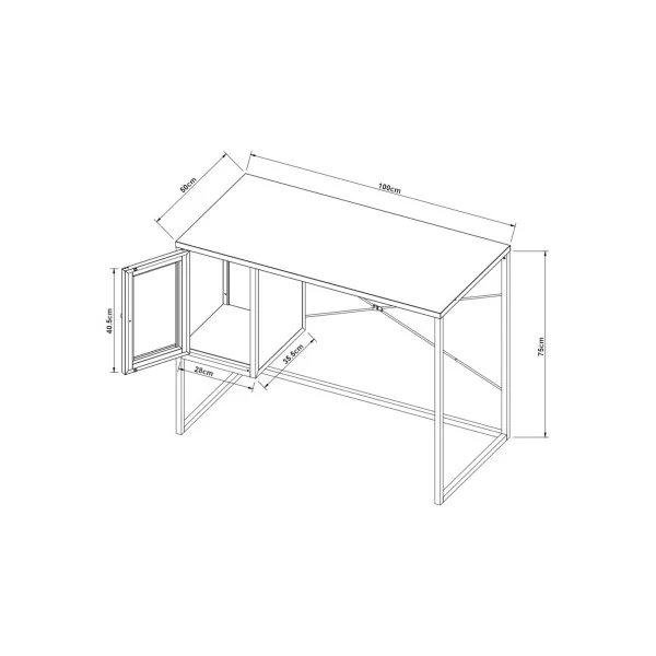 Bureau en Acier Gris Industriel 1 Placard Table de Travail Moderne