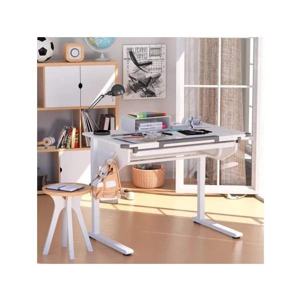 Bureau Enfant Blanc Moderne Table de Travail Réglable en Hauteur