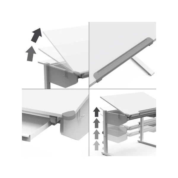 Bureau Enfant Blanc Moderne Table de Travail Réglable en Hauteur