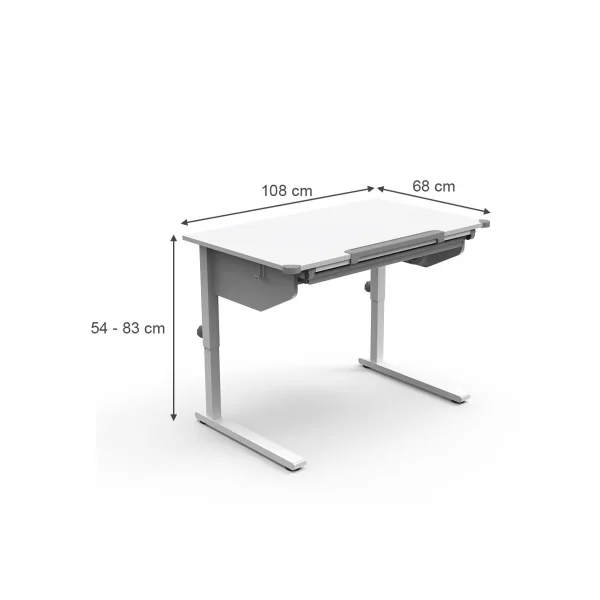 Bureau Enfant Blanc Moderne Table de Travail Réglable en Hauteur