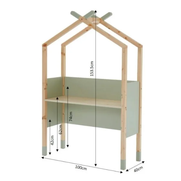 Bureau Enfant Type Cabane Bureau Montessori Vert et Bois Naturel