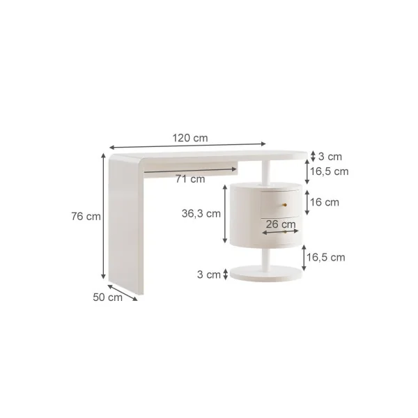 Bureau Epuré Blanc Brillant 2 Tiroirs Table de Bureau Moderne Bureau Informatique Design