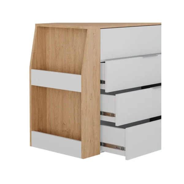 Bureau Extensible avec Commode 4 Tiroirs Blanc Chêne Moderne Bureau Gain de Place