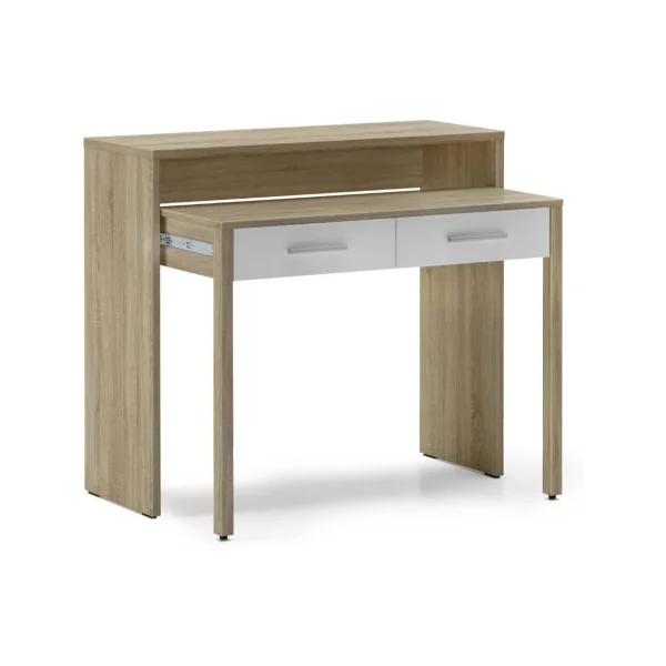 Bureau Gain de Place Extensible Chêne Bureau 2 Tiroirs Bureau avec Rangement