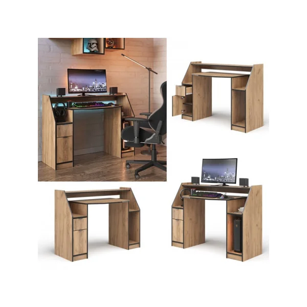 Bureau Gamer Chêne et Noir Bureau de Jeu Video Bureau Gaming Bureau Informatique