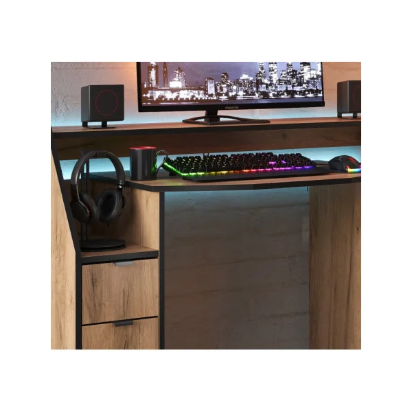 Bureau Gamer Chêne et Noir Bureau de Jeu Video Bureau Gaming Bureau Informatique