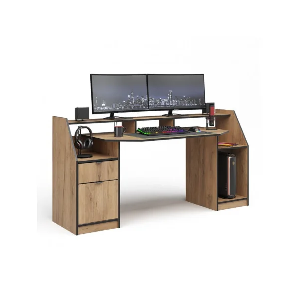 Bureau Gamer Chêne et Noir Grand Modèle Bureau de Jeu Bureau Gaming Informatique