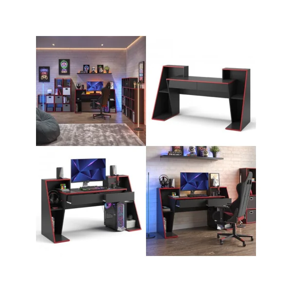 Bureau Gamer Noir et Rouge 170 cm Bureau de Jeu Bureau Gaming Bureau Informatique