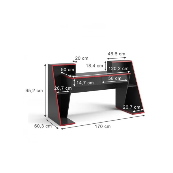 Bureau Gamer Noir et Rouge 170 cm Bureau de Jeu Bureau Gaming Bureau Informatique
