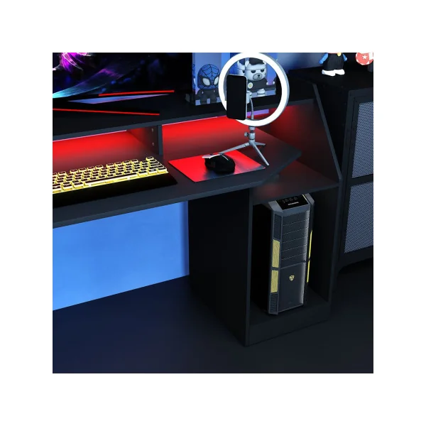 Bureau Gamer Noir LED Grand Modèle Bureau de Jeu Bureau Gaming Tendance