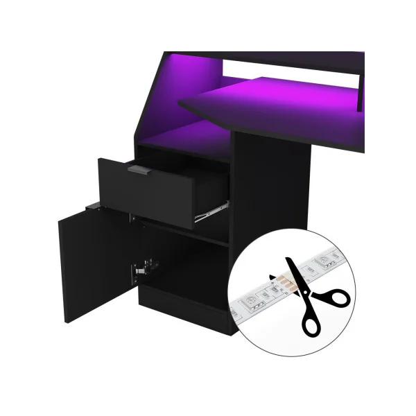 Bureau Gamer Noir LED Grand Modèle Bureau de Jeu Bureau Gaming Tendance