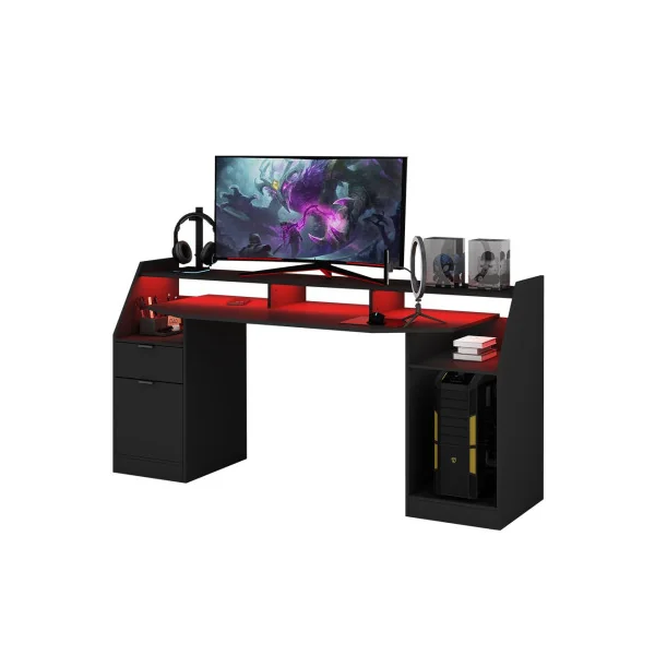 Bureau Gamer Noir LED Grand Modèle Bureau de Jeu Bureau Gaming Tendance