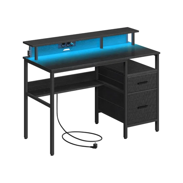Bureau Gaming 120 cm Noir LED + Multiprise Bureau de Jeu Gamer Bureau Informatique