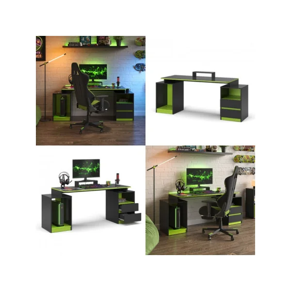 Bureau Gaming Anthracite et Vert Menthe Moderne Bureau de Jeu Bureau Gamer Bureau Informatique