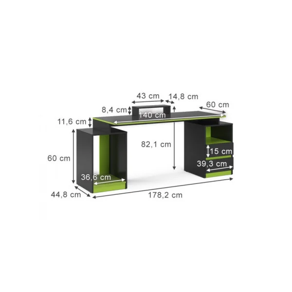 Bureau Gaming Anthracite et Vert Menthe Moderne Bureau de Jeu Bureau Gamer Bureau Informatique