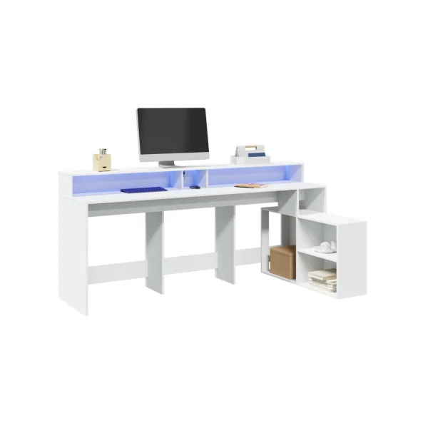 Bureau Gaming Bureau Blanc avec Lumières LED Bureau Gamer Table de Travail