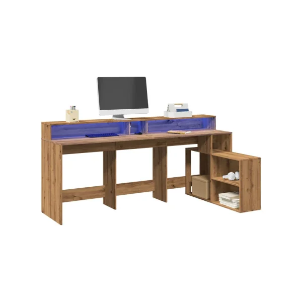 Bureau Gaming Bureau Chêne Artisan avec Lumières LED Bureau Gamer Table de Travail