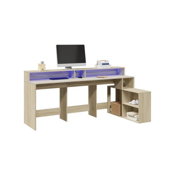 Bureau Gaming Bureau Chêne avec Lumières LED Bureau Gamer Table de Travail