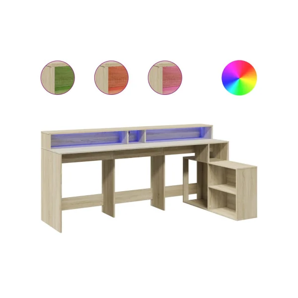 Bureau Gaming Bureau Chêne avec Lumières LED Bureau Gamer Table de Travail