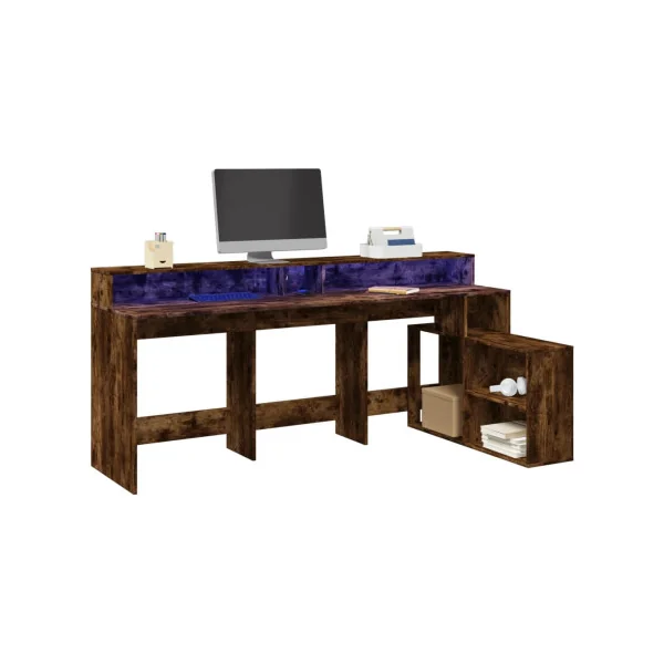 Bureau Gaming Bureau Chêne Fumé avec Lumières LED Bureau Gamer Table de Travail