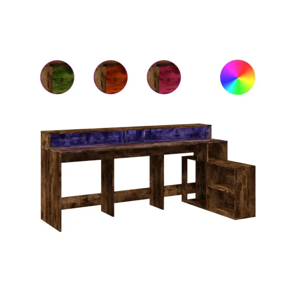 Bureau Gaming Bureau Chêne Fumé avec Lumières LED Bureau Gamer Table de Travail