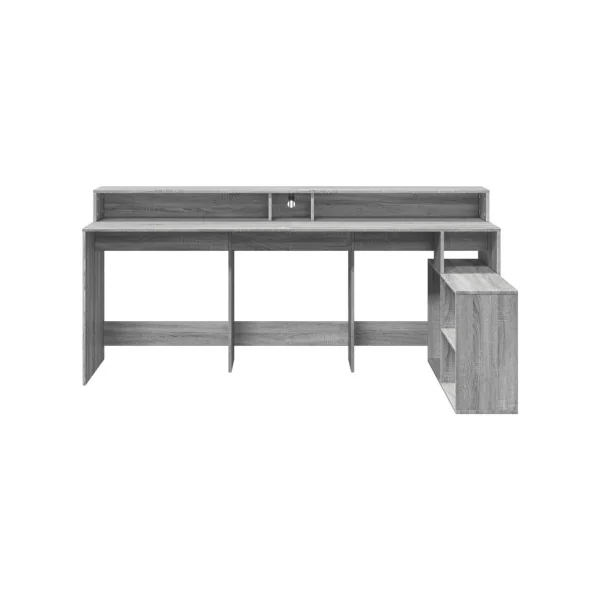 Bureau Gaming Bureau Chêne Gris avec Lumières LED Bureau Gamer Table de Travail