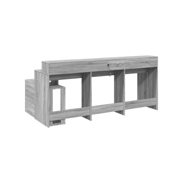 Bureau Gaming Bureau Chêne Gris avec Lumières LED Bureau Gamer Table de Travail