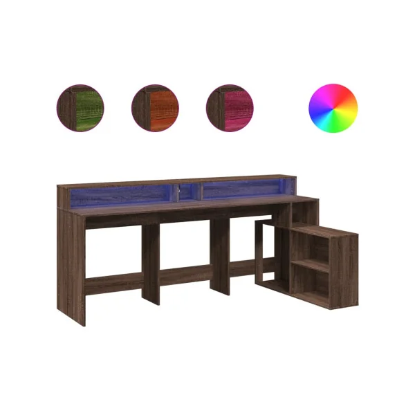 Bureau Gaming Bureau Chêne Marron avec Lumières LED Bureau Gamer Table de Travail