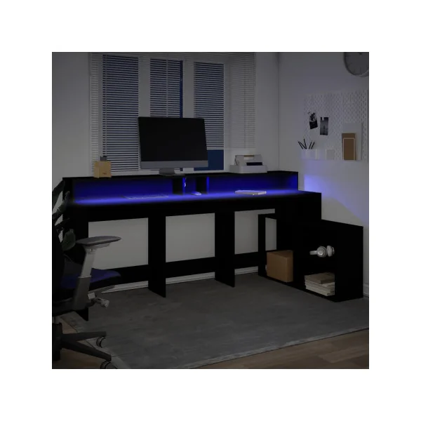 Bureau Gaming Bureau Noir avec Lumières LED Bureau Gamer Table de Travail