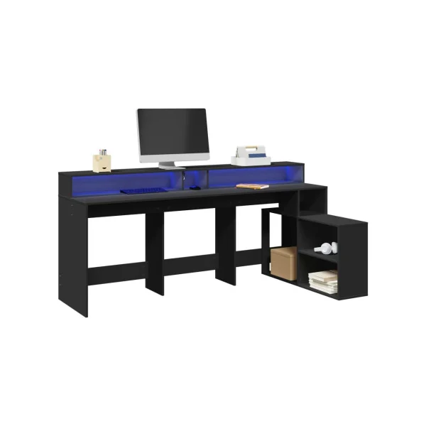 Bureau Gaming Bureau Noir avec Lumières LED Bureau Gamer Table de Travail