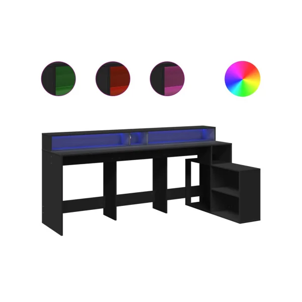Bureau Gaming Bureau Noir avec Lumières LED Bureau Gamer Table de Travail