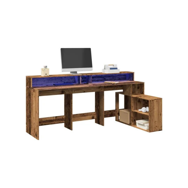 Bureau Gaming Bureau Vieux Bois avec Lumières LED Bureau Gamer Table de Travail